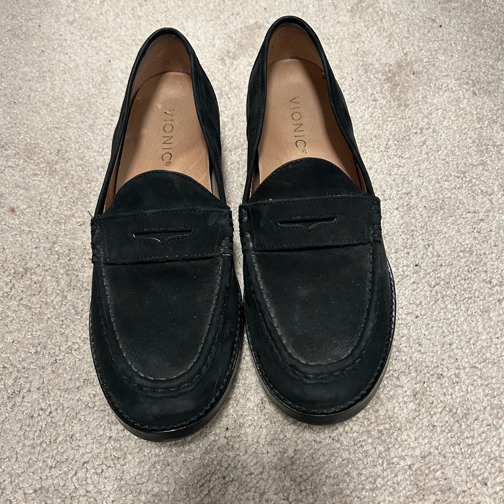 Vionic Waverly Loafers Nubuck Leather Black Size 7